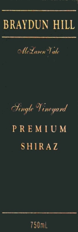 Braydun Hill Vineyard Single Vineyard Premium Shiraz 2012 Front Label