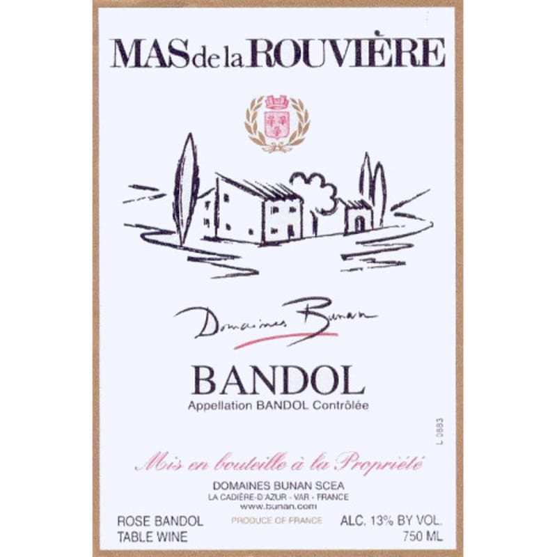 Domaines Bunan Bandol Mas de la Rouviere Rose 2016 Front Label