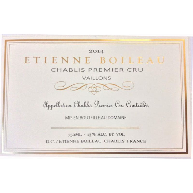 Etienne Boileau Chablis Vaillons Premier Cru 2014 Front Label