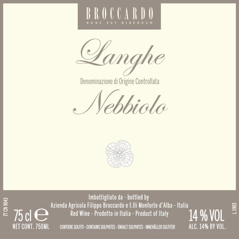 Broccardo Langhe Nebbiolo 2014 Front Label
