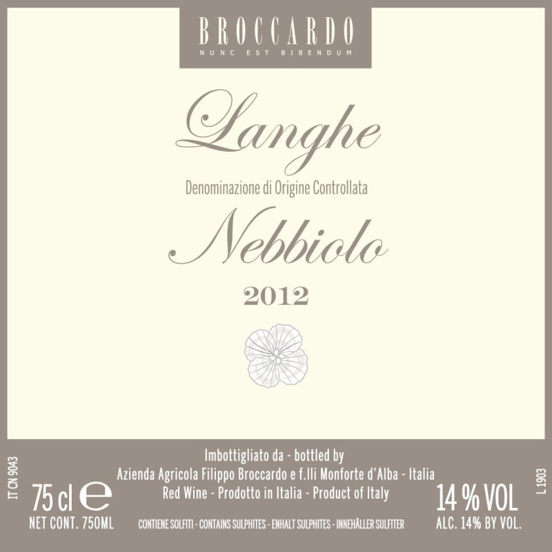 Broccardo Langhe Nebbiolo 2012 Front Label