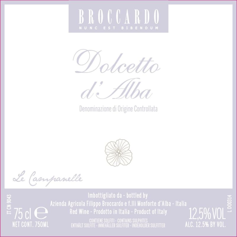 Broccardo Dolcetto d'Alba 2015 Front Label