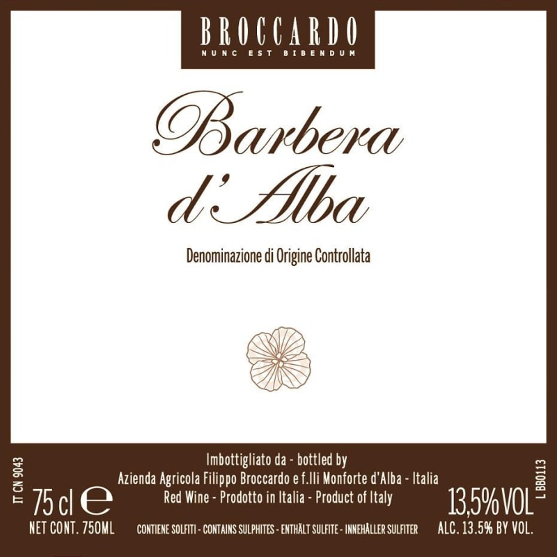 Broccardo Barbera d'Alba 2014 Front Label