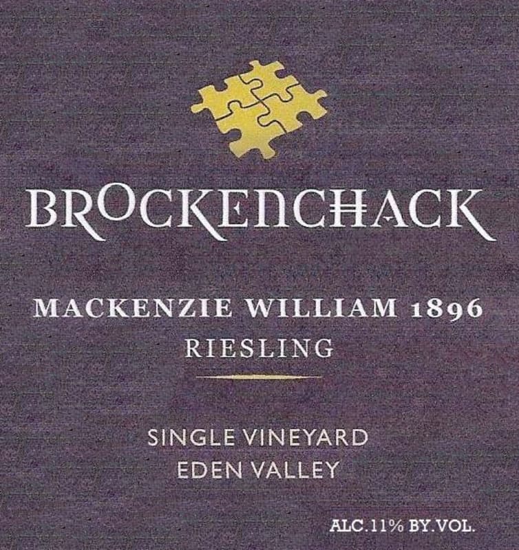 Brockenchack Wines Mackenzie William 1896 Single Vineyard Riesling 2016 Front Label