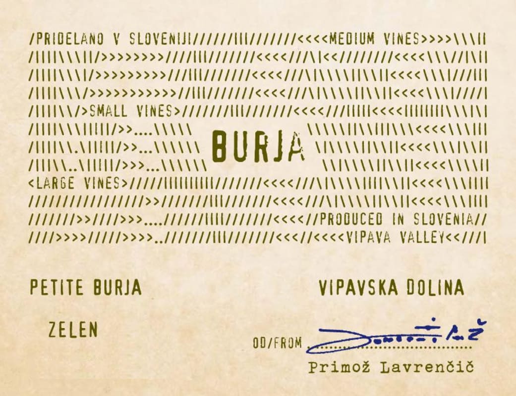 Burja Estate Petite Burja Zelen 2014 Front Label