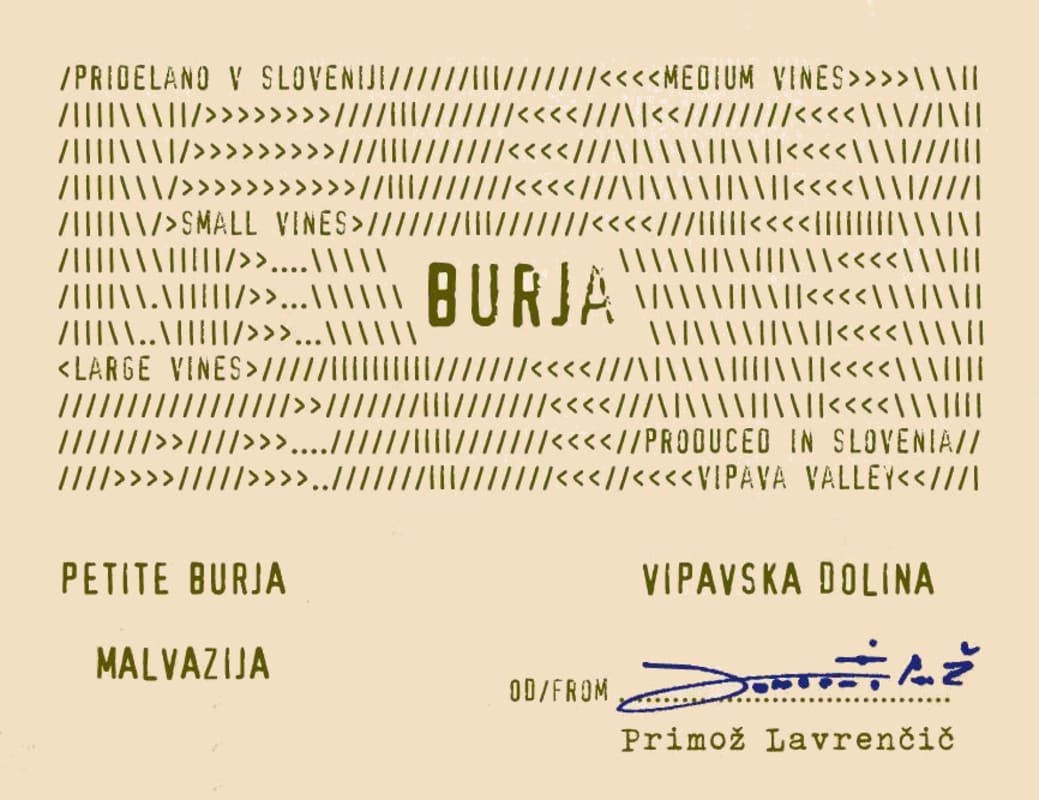 Burja Estate Petite Burja Malvasia 2012 Front Label