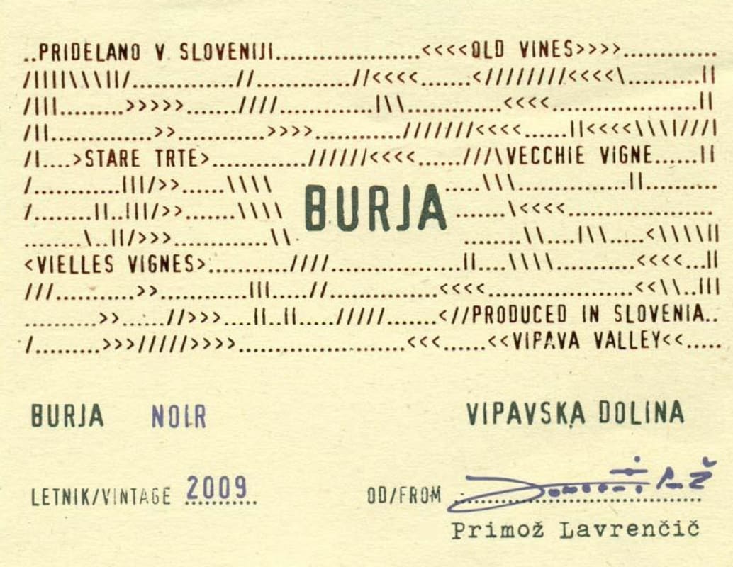 Burja Estate Burja Noir 2009 Front Label