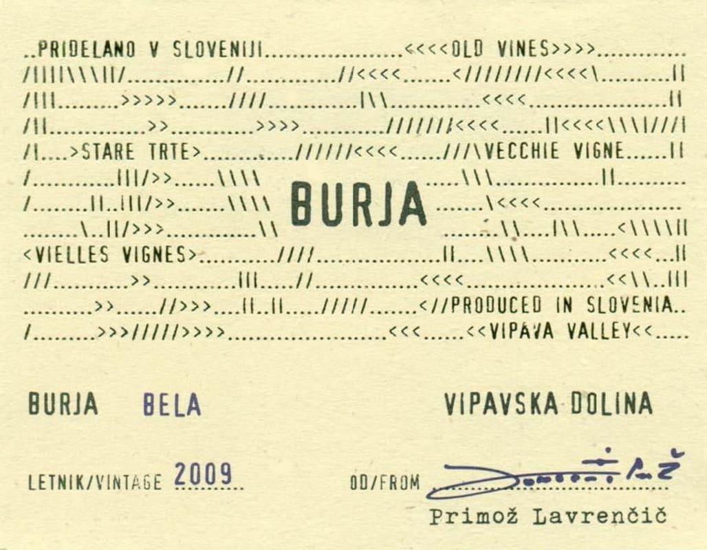 Burja Estate Burja Bela 2009 Front Label