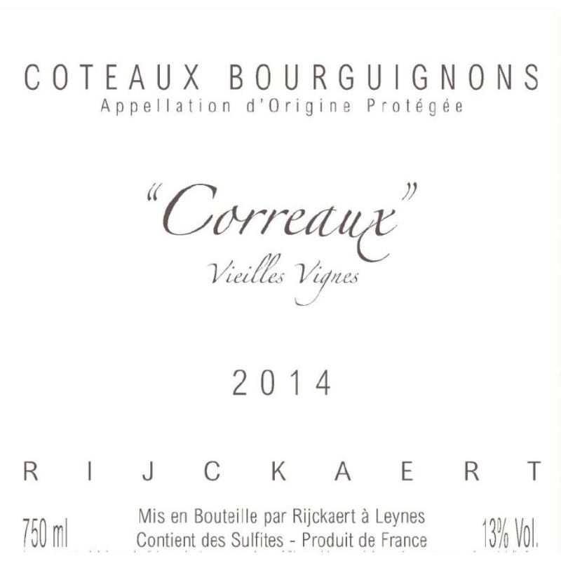 Maison Rijckaert Coteaux Bourguignons Correaux Vieilles Vignes 2014 Front Label