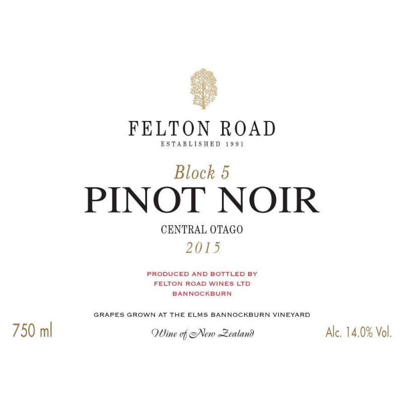Felton Road Block 5 Pinot Noir 2015 Front Label