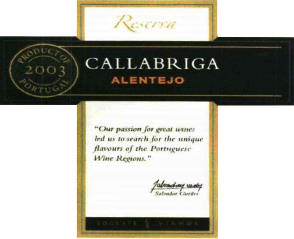 Callabriga Alentejo Reserva 2003 Front Label