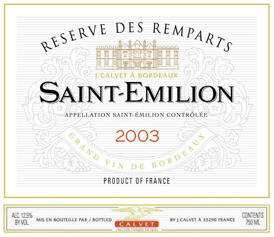 Calvet Saint-Emilion Reserve des Remparts 2003 Front Label