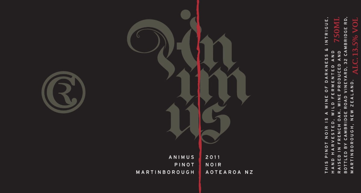 Cambridge Road Vineyard Animus Pinot Noir 2011 Front Label
