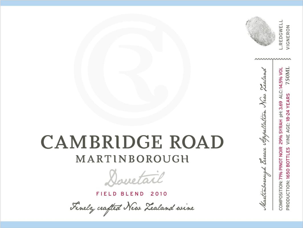 Cambridge Road Vineyard Dovetail Pinot Noir Syrah 2010 Front Label
