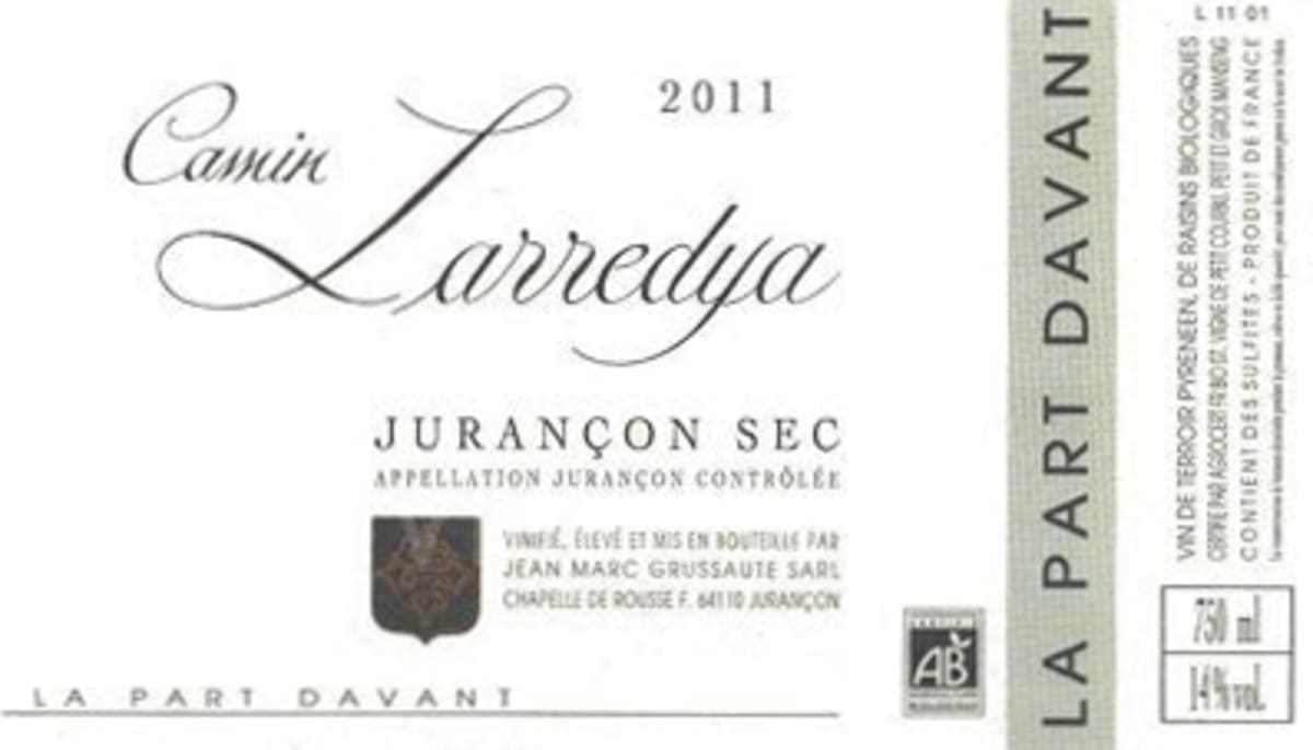 Camin Larredya Jurancon La Part Davant Sec 2011 Front Label