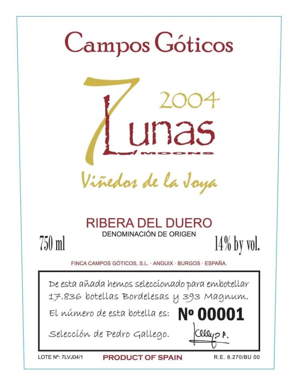 Campos Goticos 7 Lunas Vinedos de la Joya 2004 Front Label