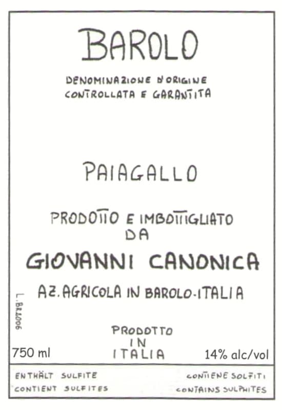 Canonica Giovanni Azienda Agricola Barolo Paiagallo 2011 Front Label