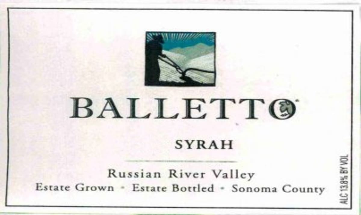 Balletto Winery Syrah 2012 Front Label