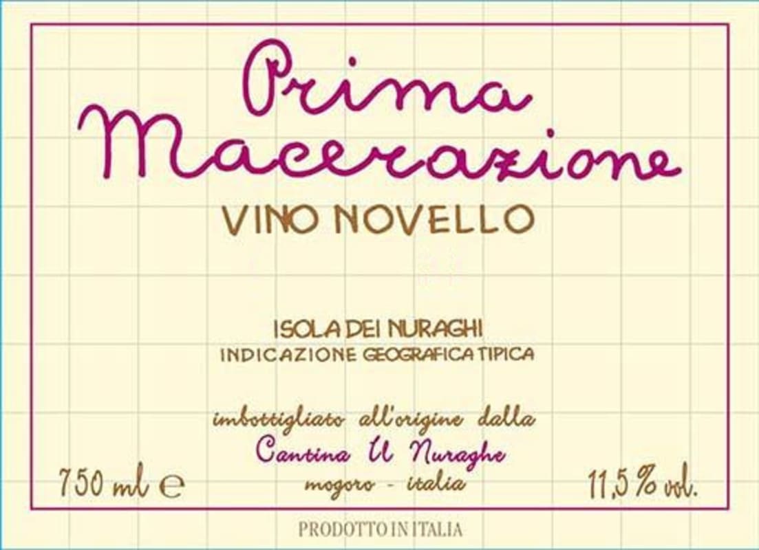 Cantina di Mogoro Isola dei Nuraghi Prima Macerazione Vino Novello 2015 Front Label
