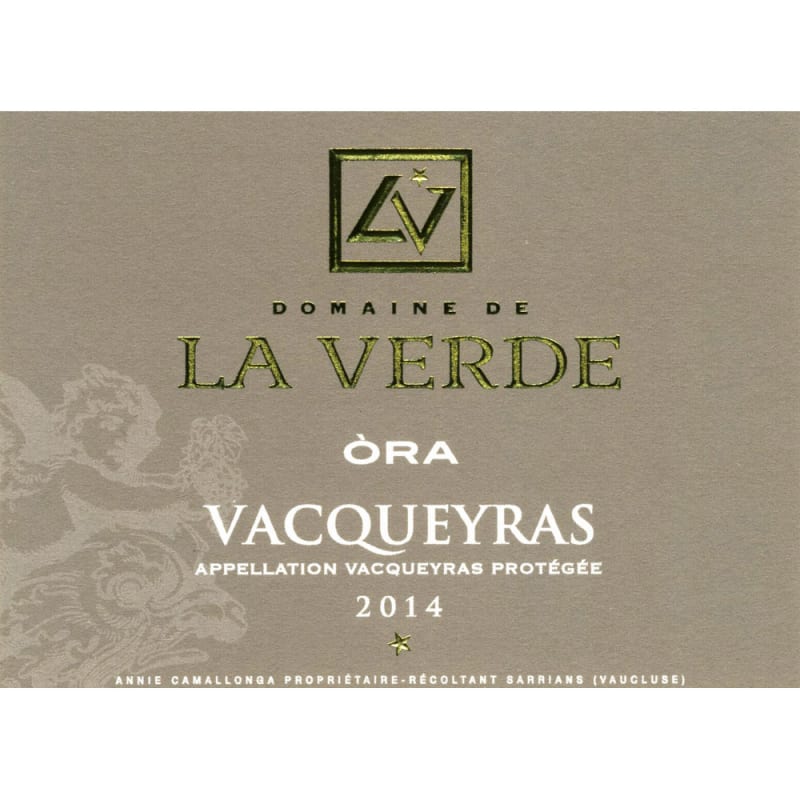 Domaine de la Verde Vacqueyras Ora 2014 Front Label