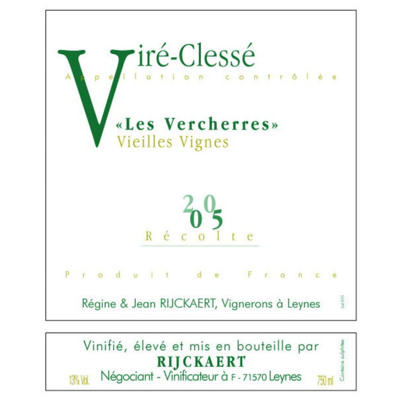 Maison Rijckaert Macon Villages Vieilles Vignes 2015 Front Label