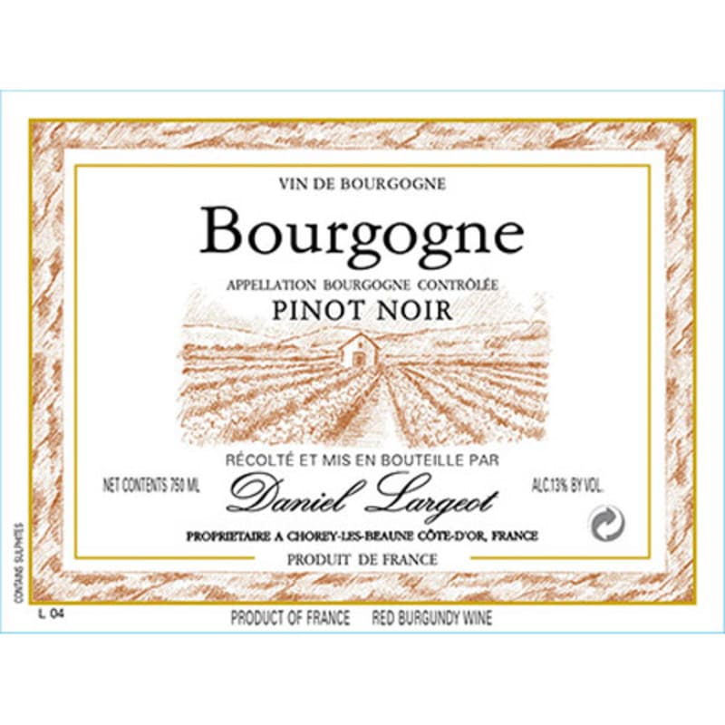 Daniel Largeot Bourgogne Pinot Noir 2015 Front Label