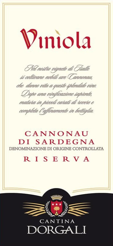Cantina Dorgali Cannonau di Sardegna Viniola Riserva 2012 Front Label