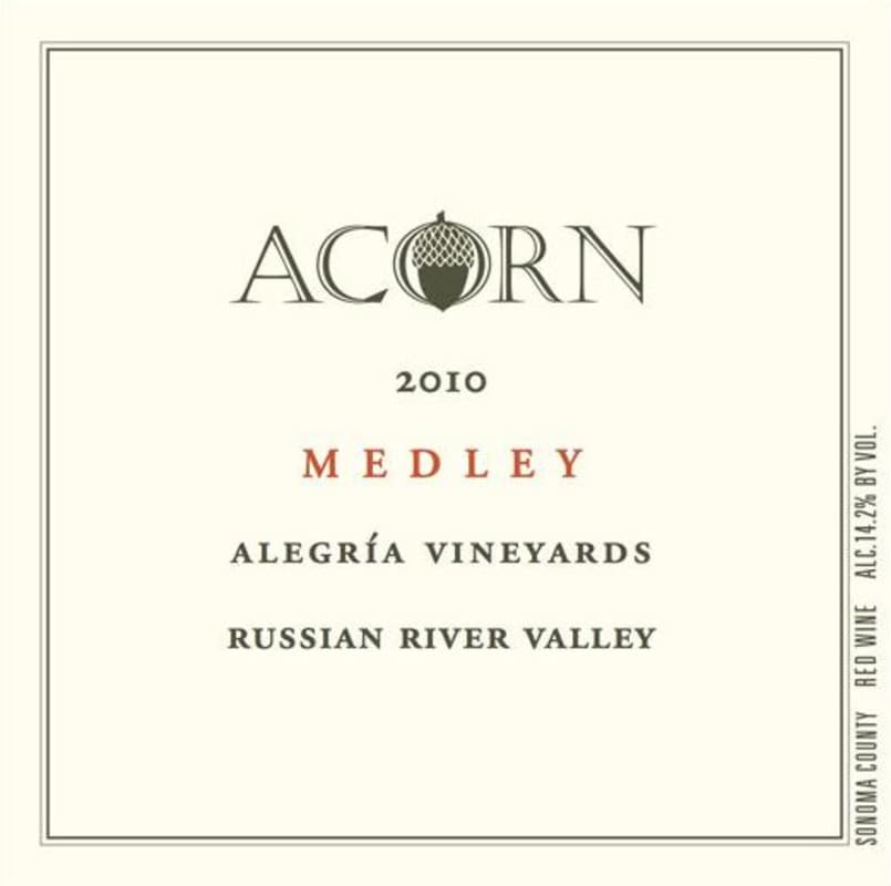 ACORN Winery Alegria Vineyards Medley 2010 Front Label