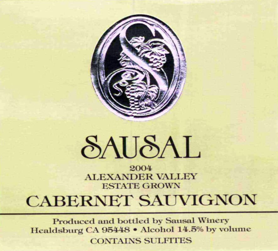 Sausal Winery Estate Cabernet Sauvignon 2004 Front Label