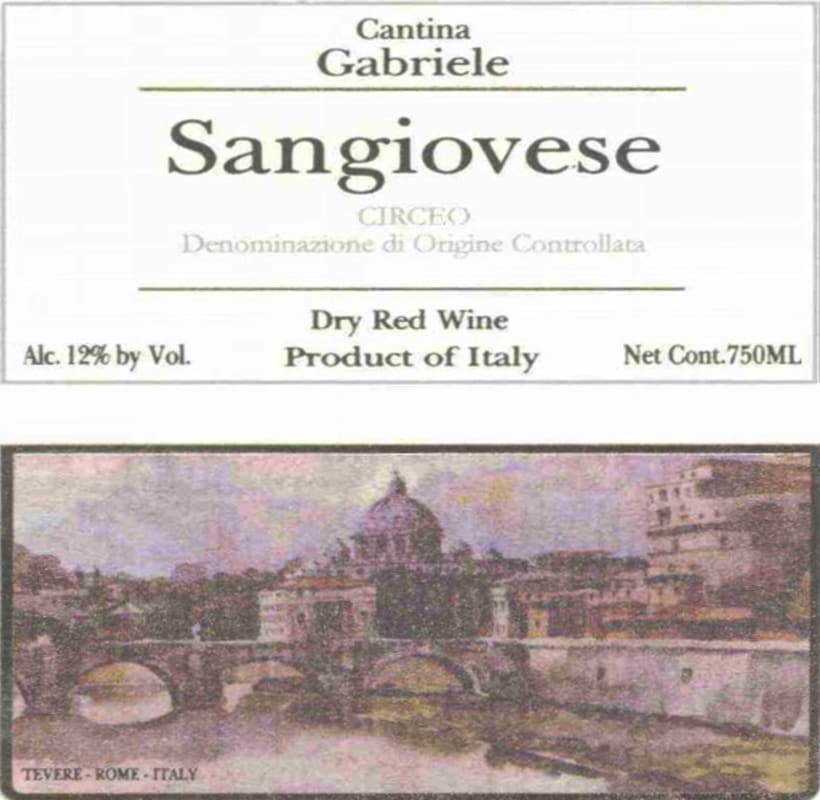 Cantina Gabriele Vino da Tavola Sangiovese 2013 Front Label