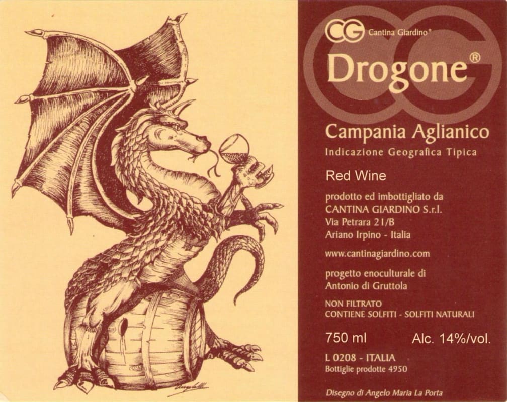 Cantina Giardino Irpinia Drogone Aglianico 2008 Front Label
