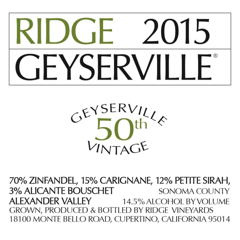 Ridge Geyserville (375ML half-bottle) 2015 Front Label
