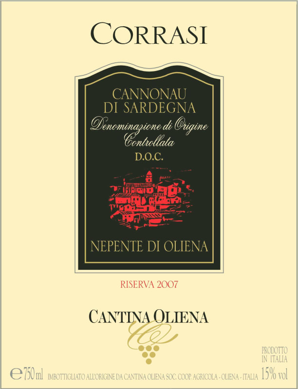 Cantina Oliena Cannonau di Sardegna Corrasi Nepente di Oliena Riserva 2007 Front Label