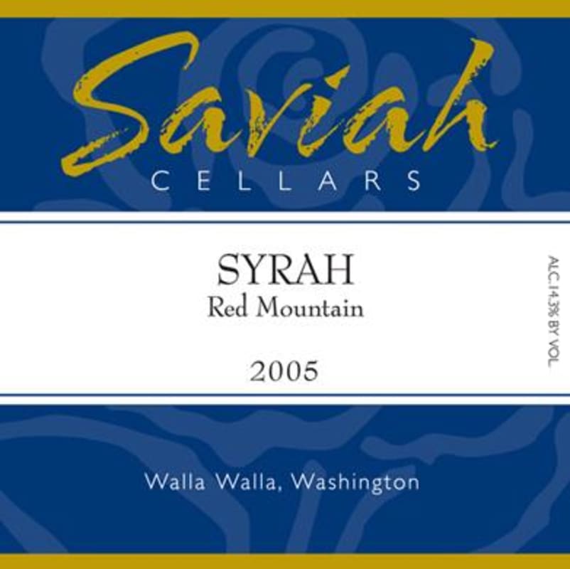 Saviah Red Mountain Syrah 2005 Front Label