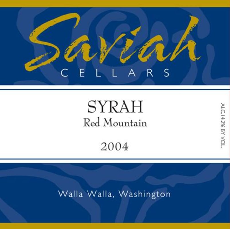 Saviah Red Mountain Syrah 2004 Front Label