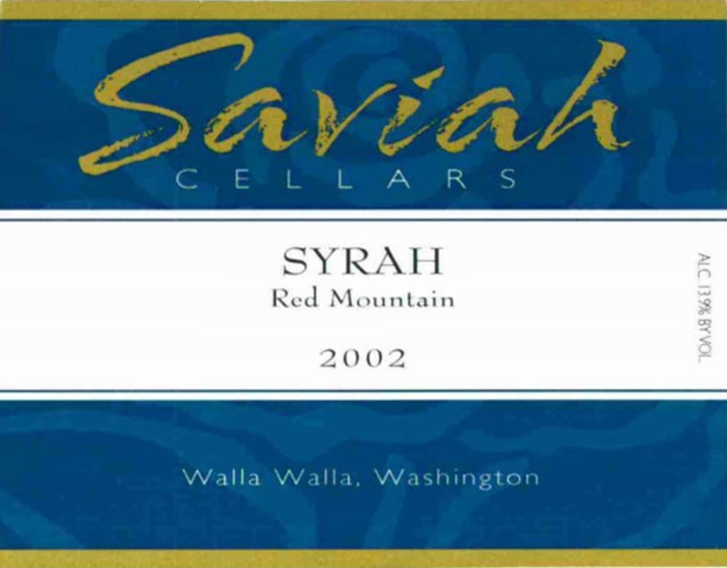 Saviah Red Mountain Syrah 2002 Front Label