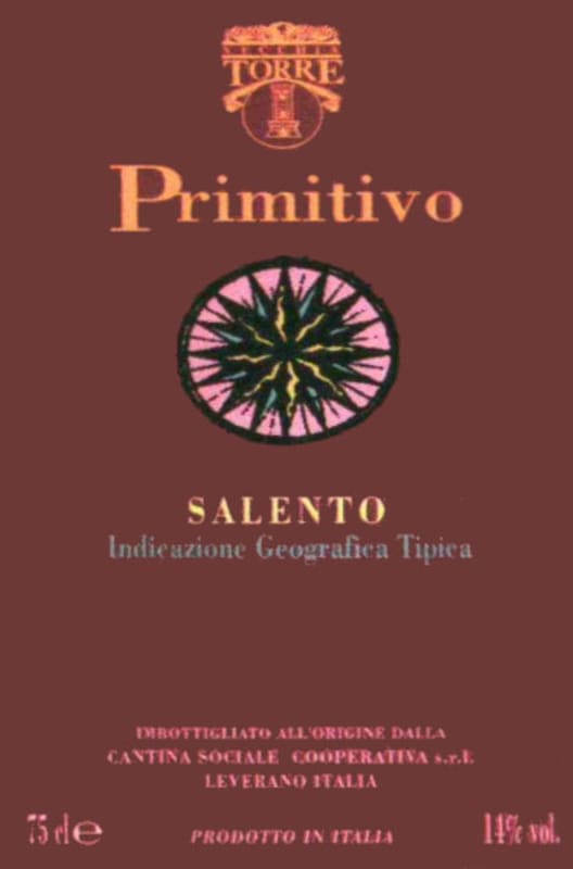 Cantina Vecchia Torre Salento Primitivo 2012 Front Label