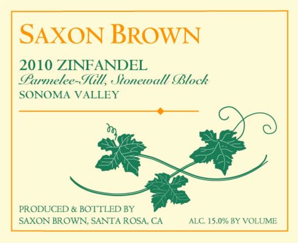 Saxon Brown Parmelee-Hill Stonewall Block Zinfandel 2010 Front Label
