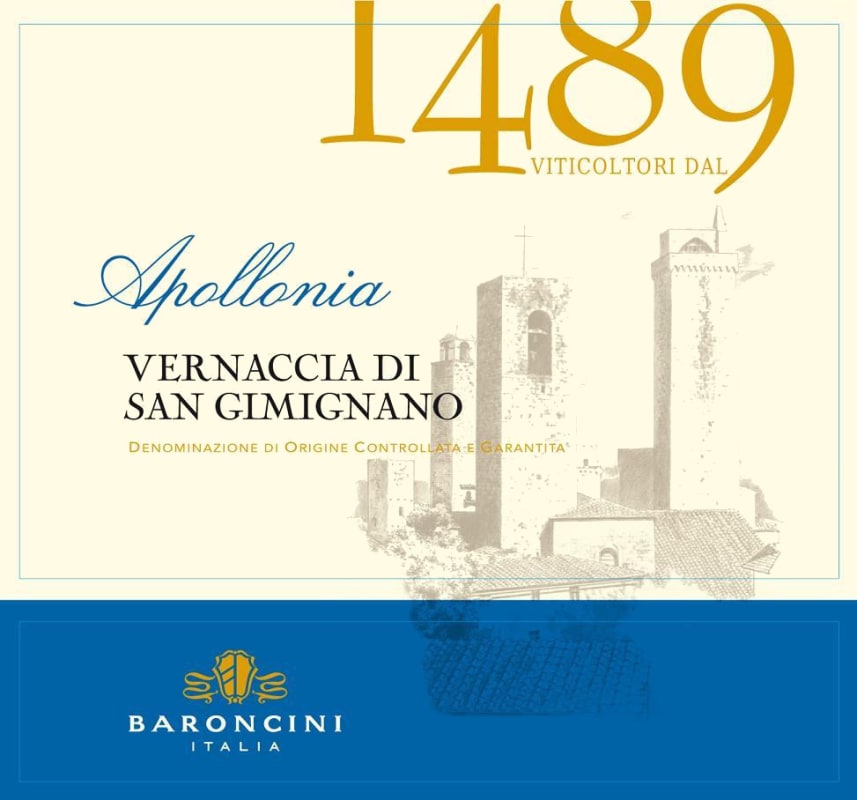 Cantine Baroncini Vernaccia di San Gimignano 1489 Apollonia 2010 Front Label