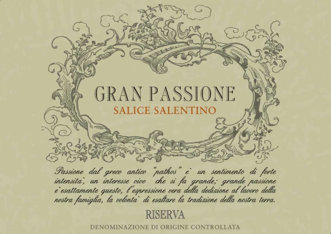 Cantine Bertoldi Salice Salentino Gran Passione Riserva 2013 Front Label