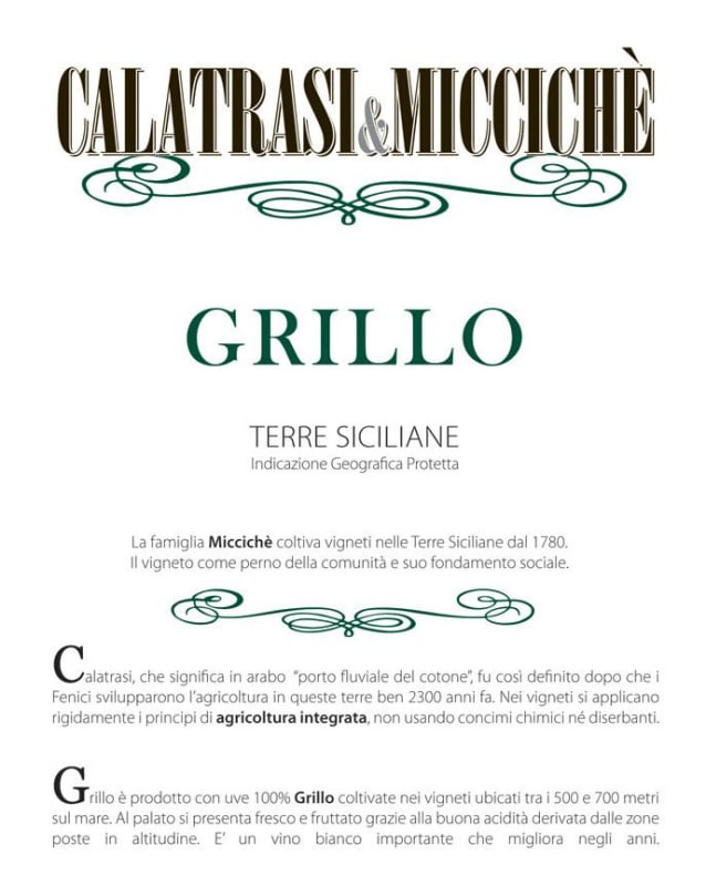 Cantine Calatrasi Terre Siciliane Grillo 2014 Front Label