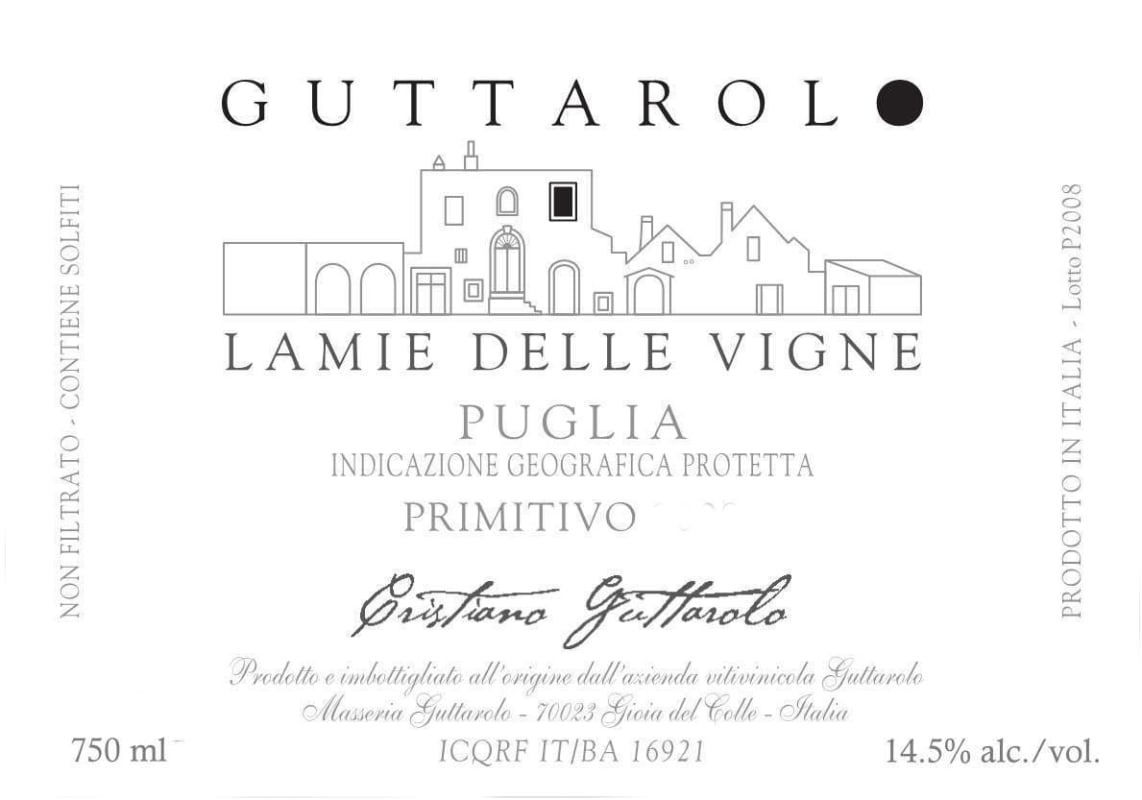 Cantine Cristiano Guttarolo Lamie delle Vigne Primitivo 2010 Front Label