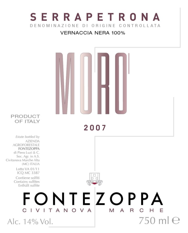 Fontezoppa Serrapetrona Moro 2007 Front Label