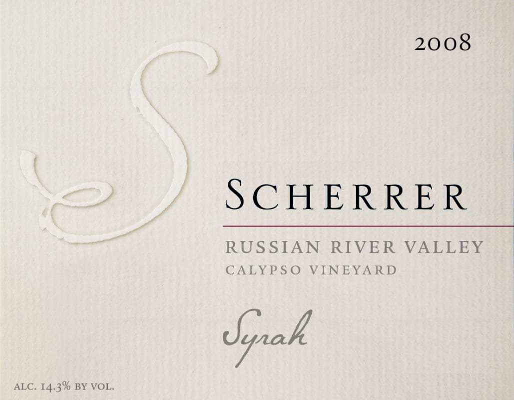 Scherrer Winery Calypso Vineyard Syrah 2008 Front Label