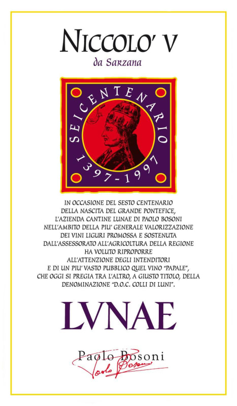 Cantine Lunae Bosoni Colli di Luni Niccolo V Rosso 2010 Front Label