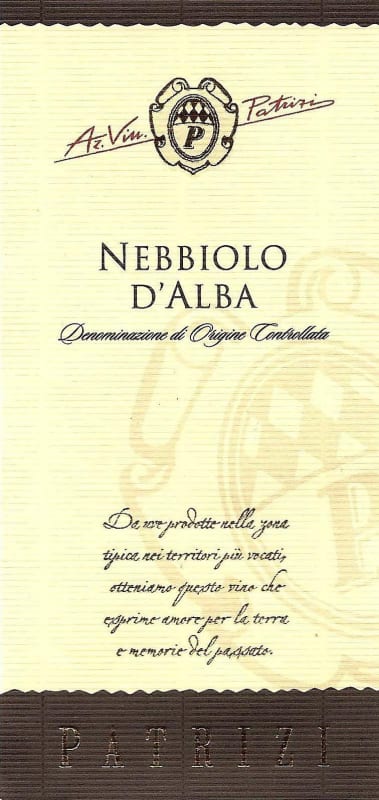 Cantine Manfredi Nebbiolo d'Alba Patrizi 2014 Front Label
