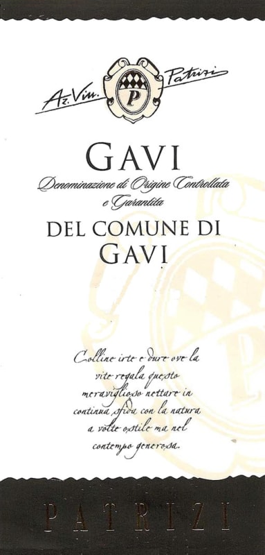 Cantine Manfredi Gavi del Comune di Gavi Patrizi 2015 Front Label