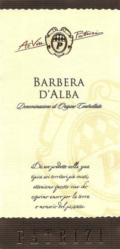 Cantine Manfredi Barbera d'Alba Patrizi 2012 Front Label