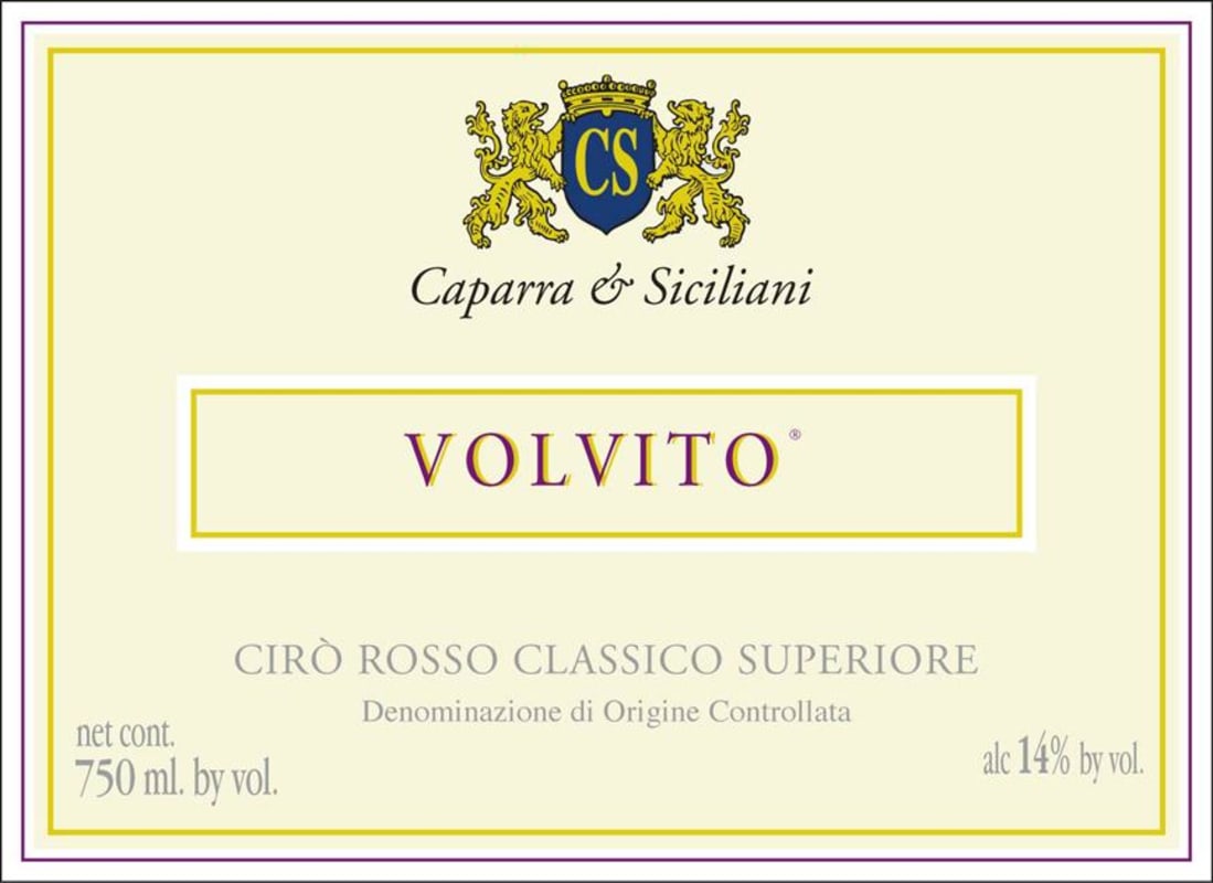 Caparra & Siciliani Ciro Rosso Classico Superiore Volvito Riserva 2013 Front Label