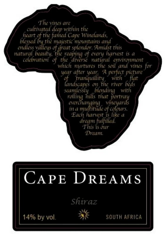 Cape Dreams Shiraz 2015 Front Label